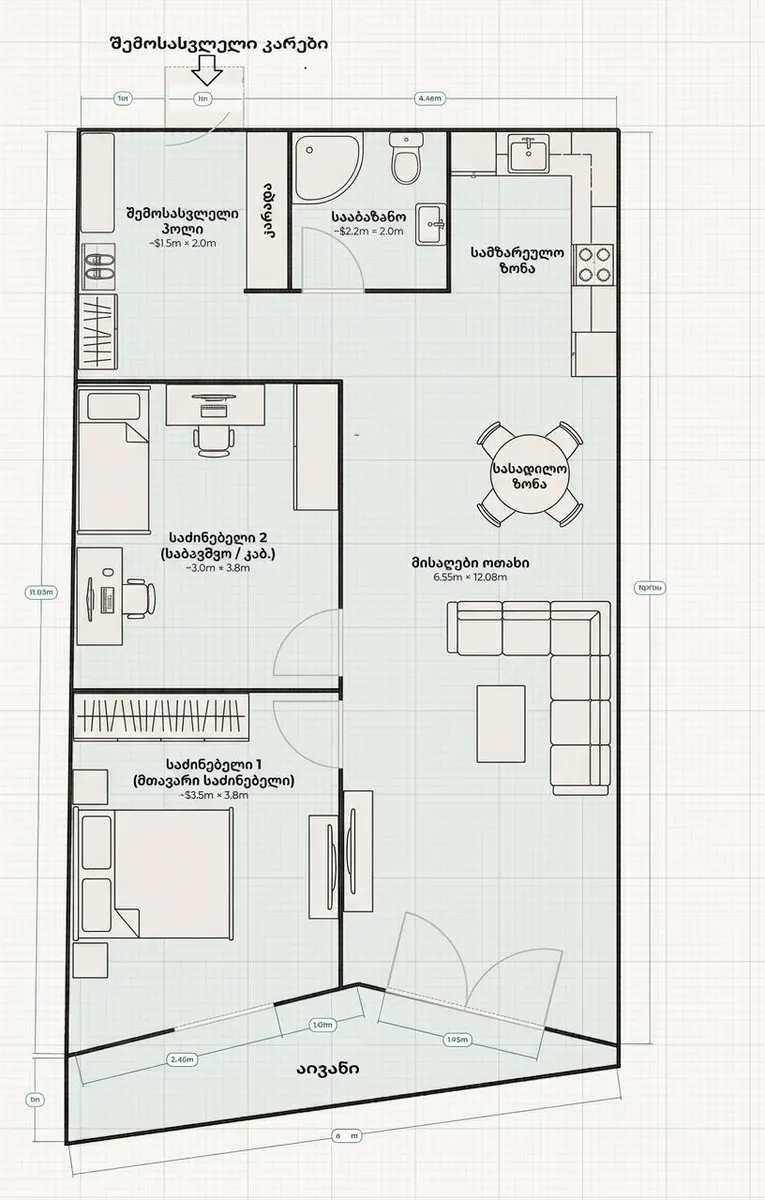 Квартира, 3-комн., 74 м²