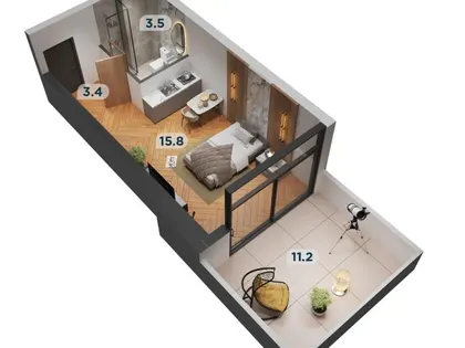 Квартира, студия, 34 м²