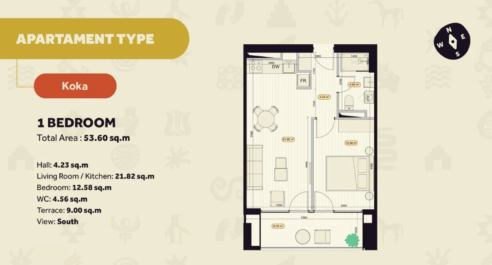 Квартира, 2-комн., 54 м², Daira by Biograpi