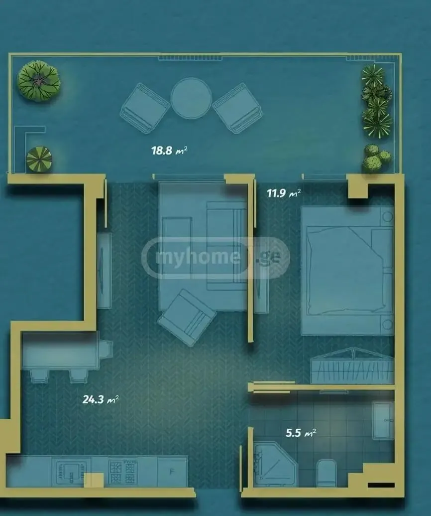 Apartment, 2-room, 61.8 m², Lisi Pines Residence