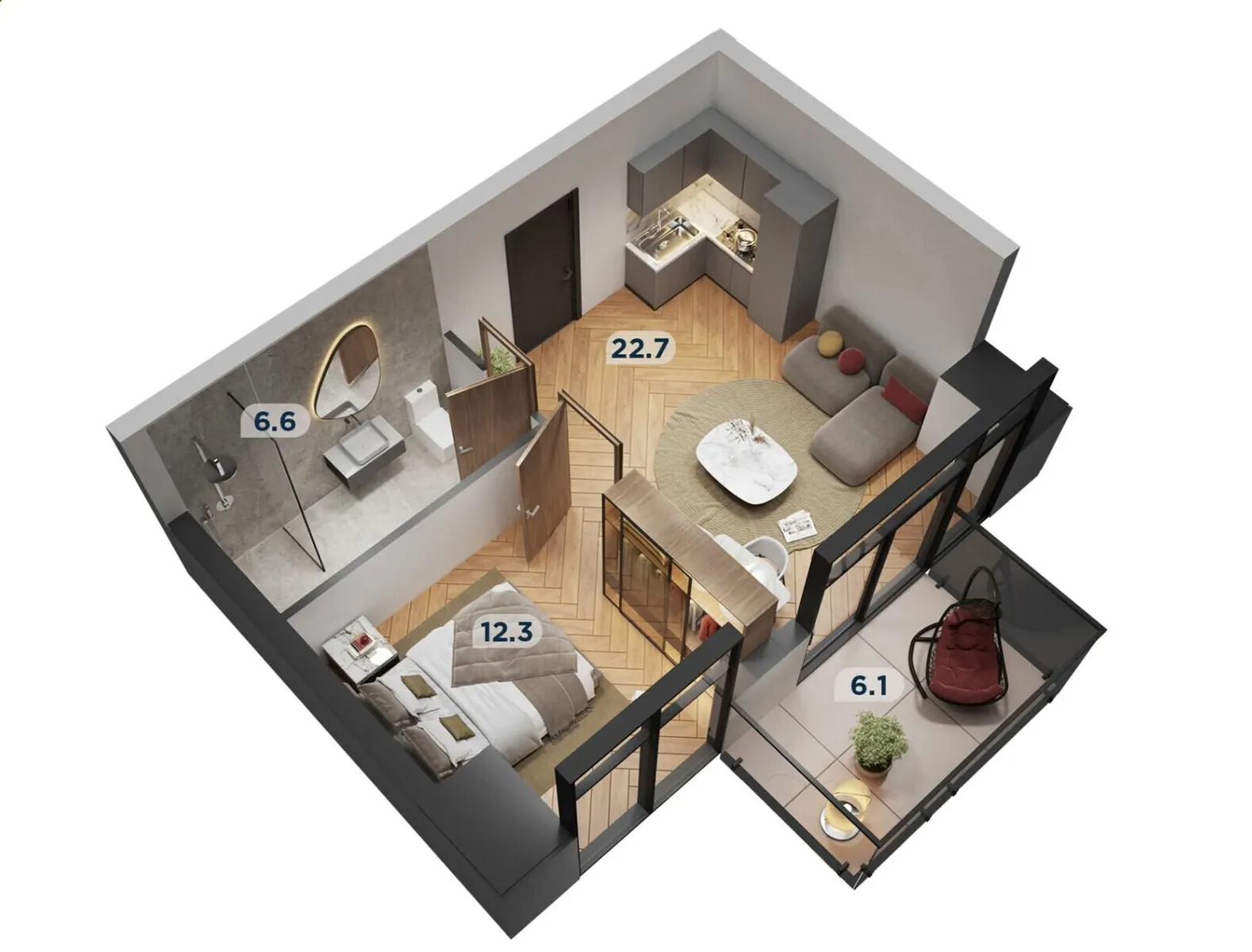 Квартира, 3-комн., 59.1 м²
