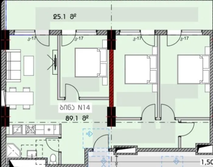 Квартира, 4-комн., 114 м², Deka Varketili