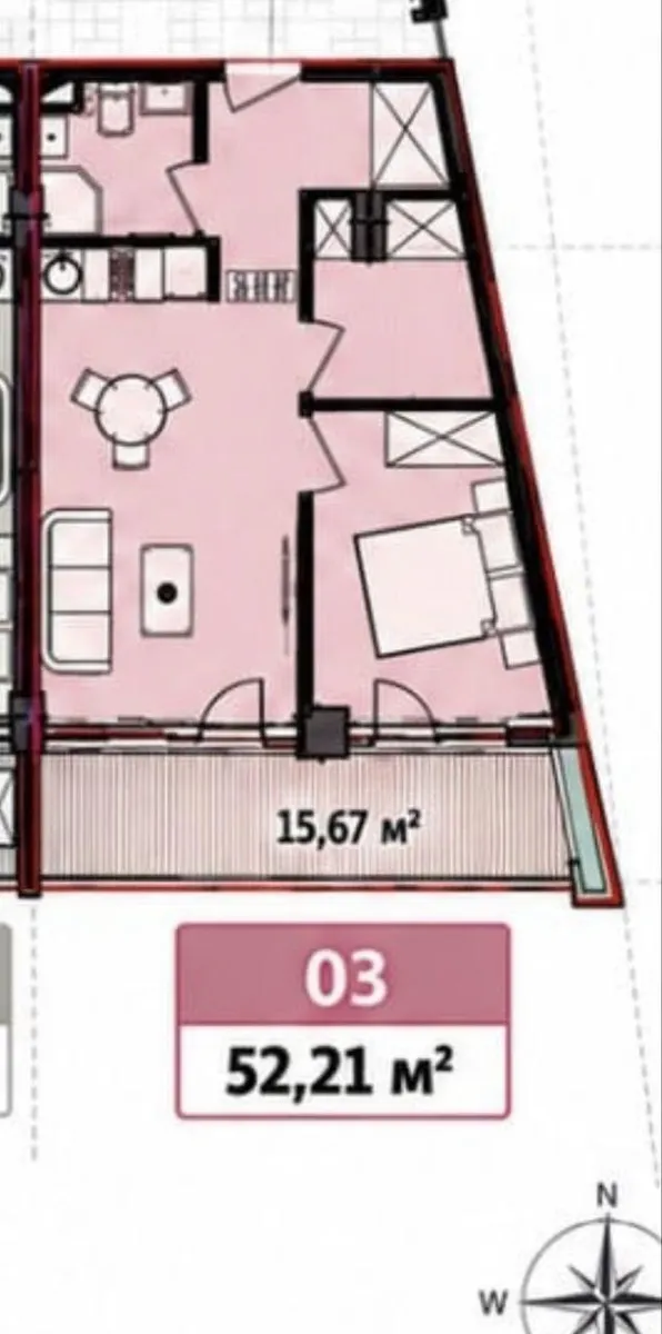 Apartment, 2-room, 52.21 m², Black Sea Residence