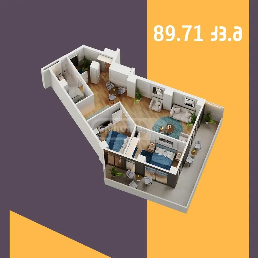 Квартира, 3-комн., 89.71 м²
