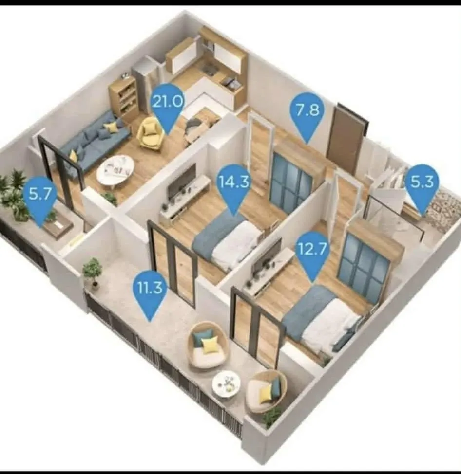Квартира, 3-комн., 78 м², Archi Guramishvili